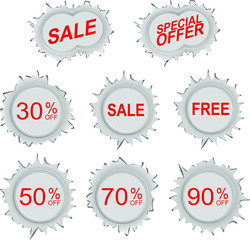 sale icon stickers and labels bullet hole vector set. Easy to edit the text. 