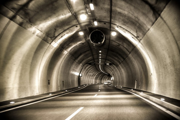highway tunnel in black and white