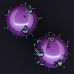 Abstract concept black of men are stuck on the purple sphere. 3d rendering
