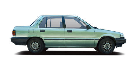 Fototapeta na wymiar Japanese sedan family car side view isolated on white