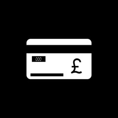 Credit card with a currency sign. Pound Sterling England currency sign.Black background