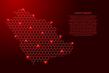 Saudi Arabia map from futuristic hexagonal shapes, lines, points red and glowing stars in nodes, form of honeycomb or molecular structure for banner, poster, greeting card. Vector illustration.