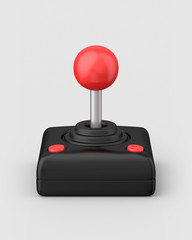 Retro joystick on a light grey background. 3d render. Angled view. Isolated Objects Series.