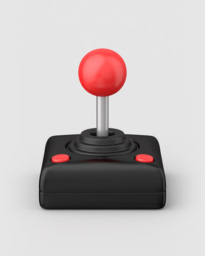 Retro joystick on a light grey background. 3d render. Angled view. Isolated Objects Series.