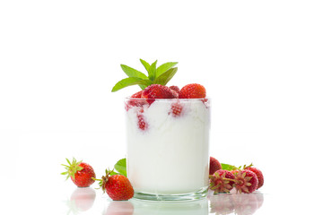 sweet homemade yogurt with fresh ripe strawberries