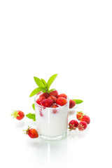 sweet homemade yogurt with fresh ripe strawberries