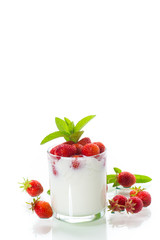 sweet homemade yogurt with fresh ripe strawberries