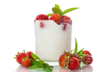 sweet homemade yogurt with fresh ripe strawberries