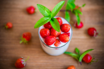 sweet homemade yogurt with fresh ripe strawberries