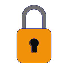 yellow padlock icon cartoon isolated blue lines