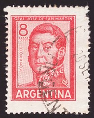 A stamp printed in Argentina shows Jose Francisco de San Martin (1778-1850), Personalities and...
