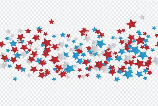 4th of July American Independence day backdrop with stars scattered  on transparent background. Vector illustration.