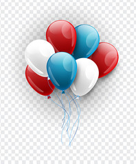 Blue, red, and white balloons in American flag color on transparent background. 4th of July or memorial day decoration.