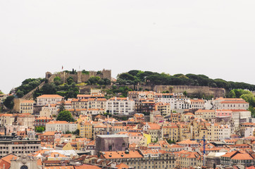 beautiful view to Lisbon city, architecture and red roofs