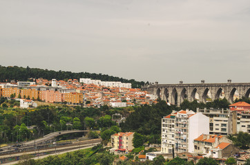 Fototapeta na wymiar beautiful bridge and road in Lisbon downtown