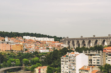 beautiful bridge and road in Lisbon downtown