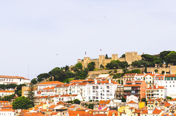 beautiful view to Lisbon city, architecture and red roofs