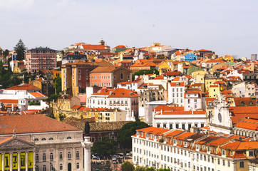beautiful view to Lisbon city, architecture and red roofs