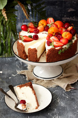 Homemade cheesecake with berries and fruits