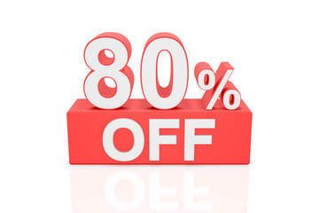 Eighty percent off. Sale banner. 3D rendering.