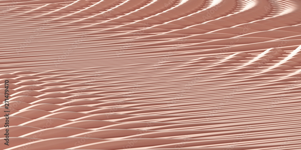 Poster cosmetic background for product presentation. nude color parametric curve strip pattern. 3d renderin