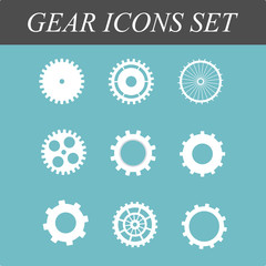 Gears and cogs flat Icons set in vector concept design illustration on isolated blue background
