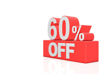 Sixty percent off. Sale banner. 3D rendering.