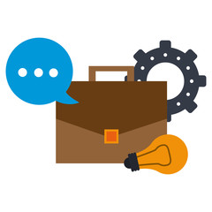 briefcase, gear , light bulb and speech bubble