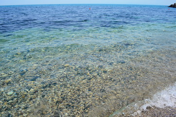 Fototapeta na wymiar Crystal blue Black Sea in Bulgaria Nessebar island