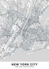 Obraz premium New York City (NYC, NY) map. Light poster with map of New York City (New York, United States). Highly detailed map of The 