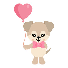 cartoon cute dog with bow and balloon