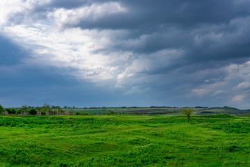 Flight over cultivating field in the spring. Moldova Republic of.