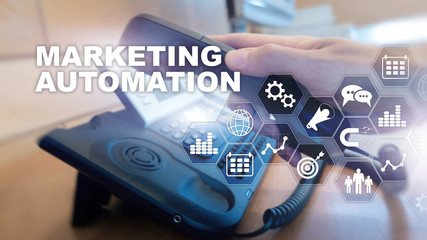 Marketing Automation Software Technology Process System Internet Business concept. Mixed media...