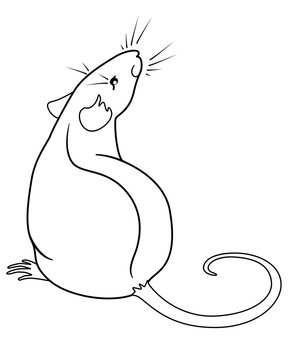 Rat. Rat is the symbol of the Chinese horoscope. Rat sits rear view. Mouse - rodent pet vector coloring picture.
