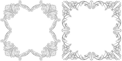 Vintage border frame engraving with retro ornament pattern in antique baroque style decorative design. Vector