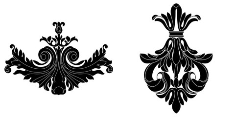 Fototapeta na wymiar Set of black vintage baroque ornament, corner. Retro pattern antique style acanthus.Black vintage baroque ornament, corner. Retro pattern antique style acanthus.