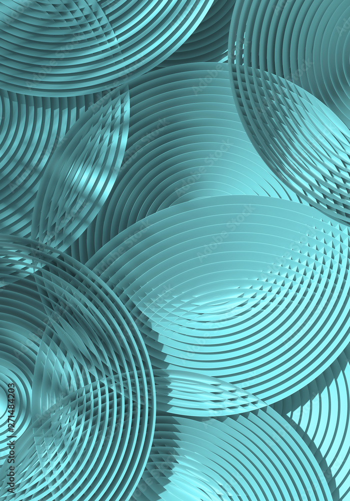 Poster cosmetic background for product presentation. blue circular geometry with shadow of leaf. 3d renderi