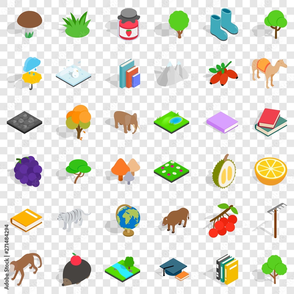Poster fauna icons set. isometric style of 36 fauna vector icons for web for any design