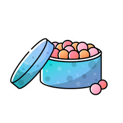 Vector isolated object on white background in linear style. Logo, accessory icon for a beautiful face makeup. Ball blush, powder, highlighter in a box