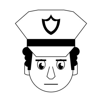 policeman face avatar cartoon character in black and white