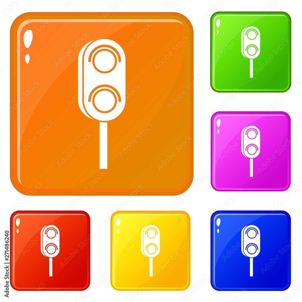 Poster semaphore trafficlight icons set collection vector 6 color isolated on white background
