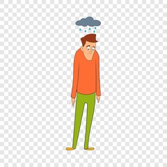 Depressed man with cloud over his head icon. Cartoon illustration of depressed man vector icon for web design