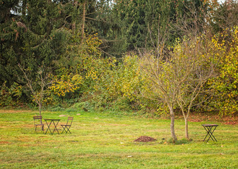 Chairs with table in countryside