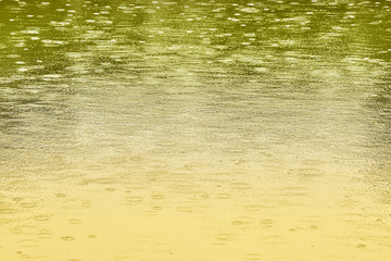 Auf einem Teich sind Kreise von Regentropfen zu sehen.