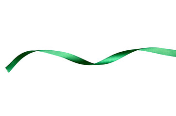 Green tape isolated on white. Curly satin ribbon on white background.