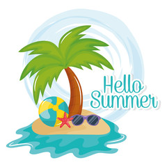 Fototapeta na wymiar hello summer poster with holiday icons