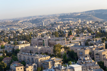 Fototapeta na wymiar Panorama of roofs, houses, roads of Jerusalem