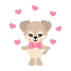 cartoon cute dog with tie and hearts