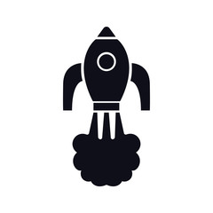 Flying rocket ship with fire. Flat line icon. Space travel. Project start up sign.