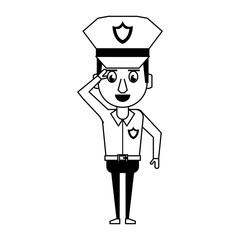 policeman working avatar cartoon character in black and white